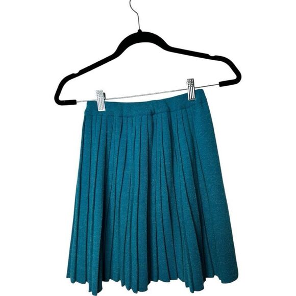 Vintage St. Michael Turquoise Blue Pleated Mini Skirt Size 12 Stretch Preppy - Picture 2 of 7